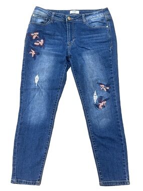 Kensie Skinny Ankle Jeans Embroidered Bird Denim Sz 8 / 29 Phoenix Japanese